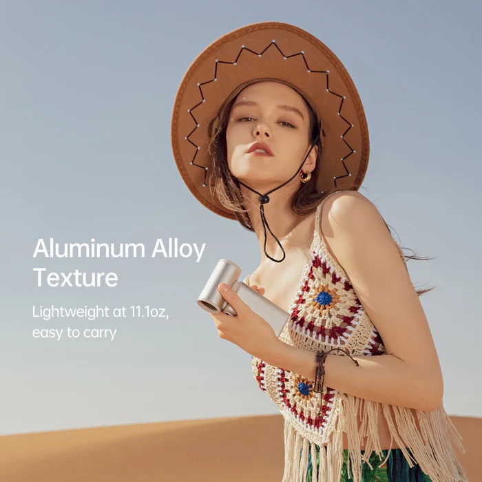 Jisulife ULTRA 1 Portable Personal Fan Aluminium Housing, Square & Round Nozzles Included, 75000 RPM, 1-100 Wind Scroll Wheel