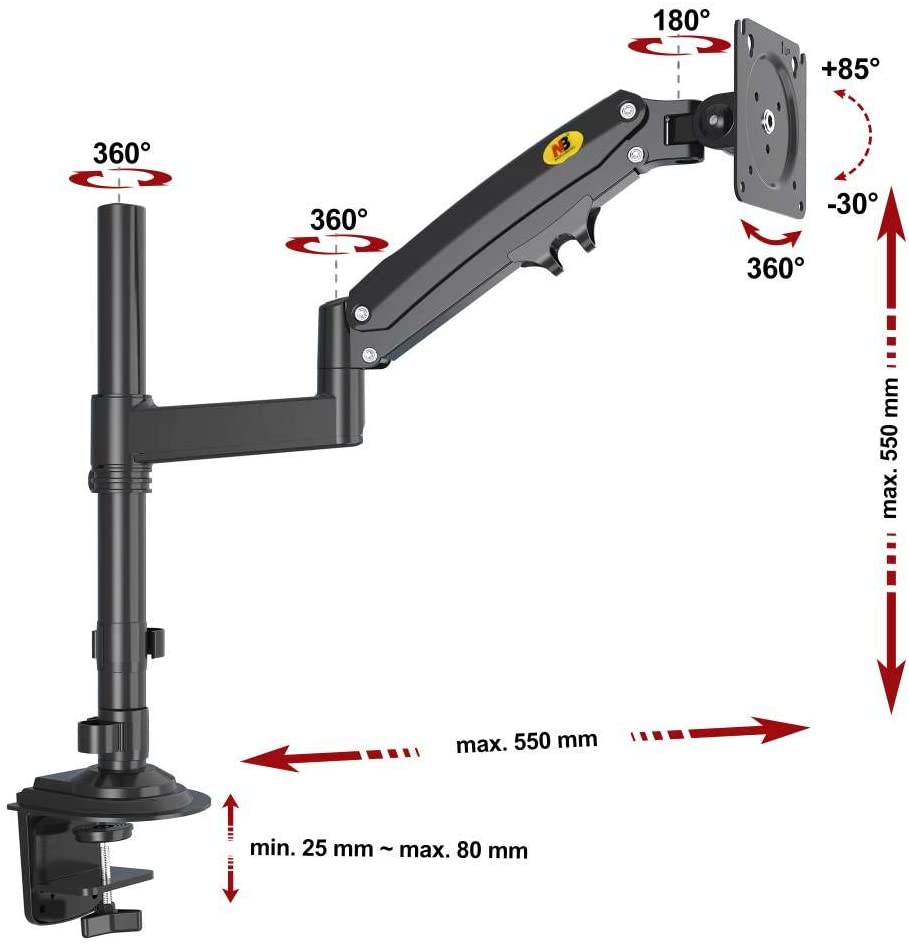 NBMounts H100 Desktop Single Monitor Mount Black