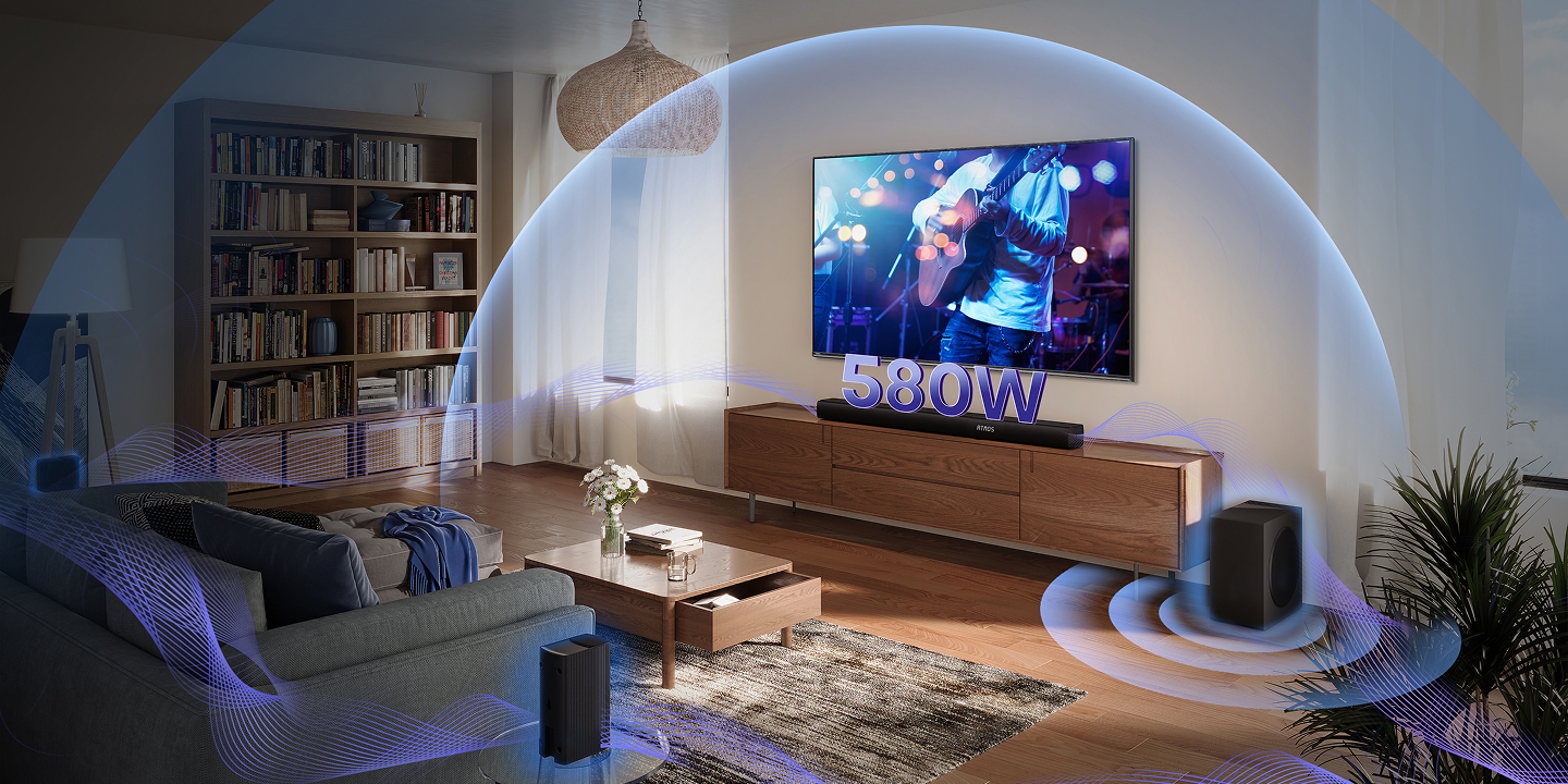 Hisense Soundbar 5.1 CH, 580W ,Hi-Concerto,Dolby Atmos, DTS:X, Semi wireless rear surround speakers