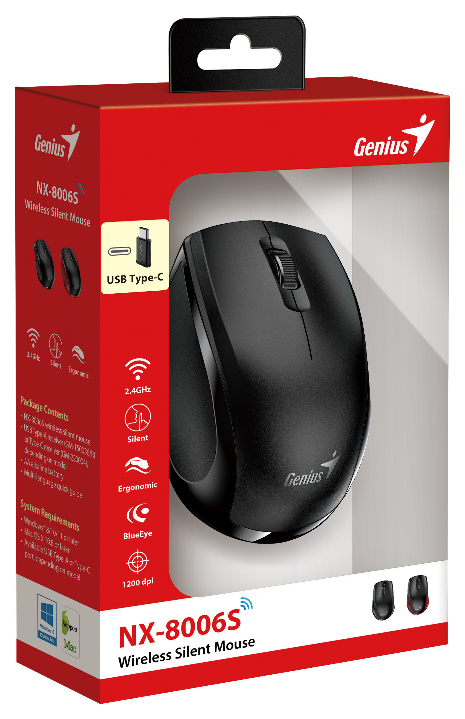 Genius Mouse Wireless Silent USB-C Receiver NX-8006S Black