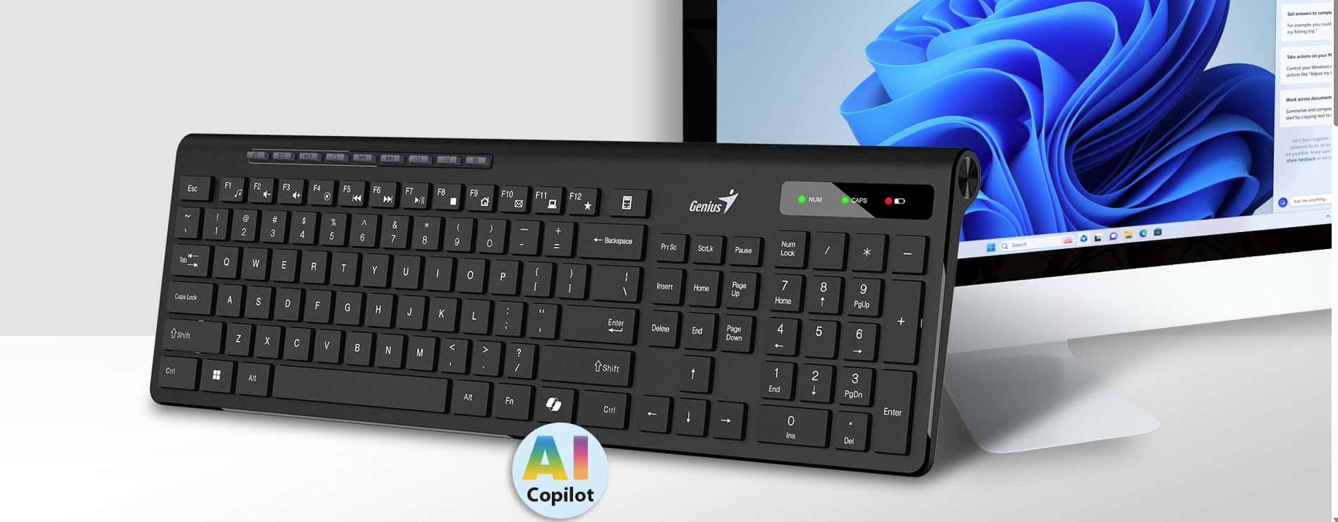 Genius Keyboard Wireless AI Chocolate Keys + 8 Hot Keys SlimStar 7230 English