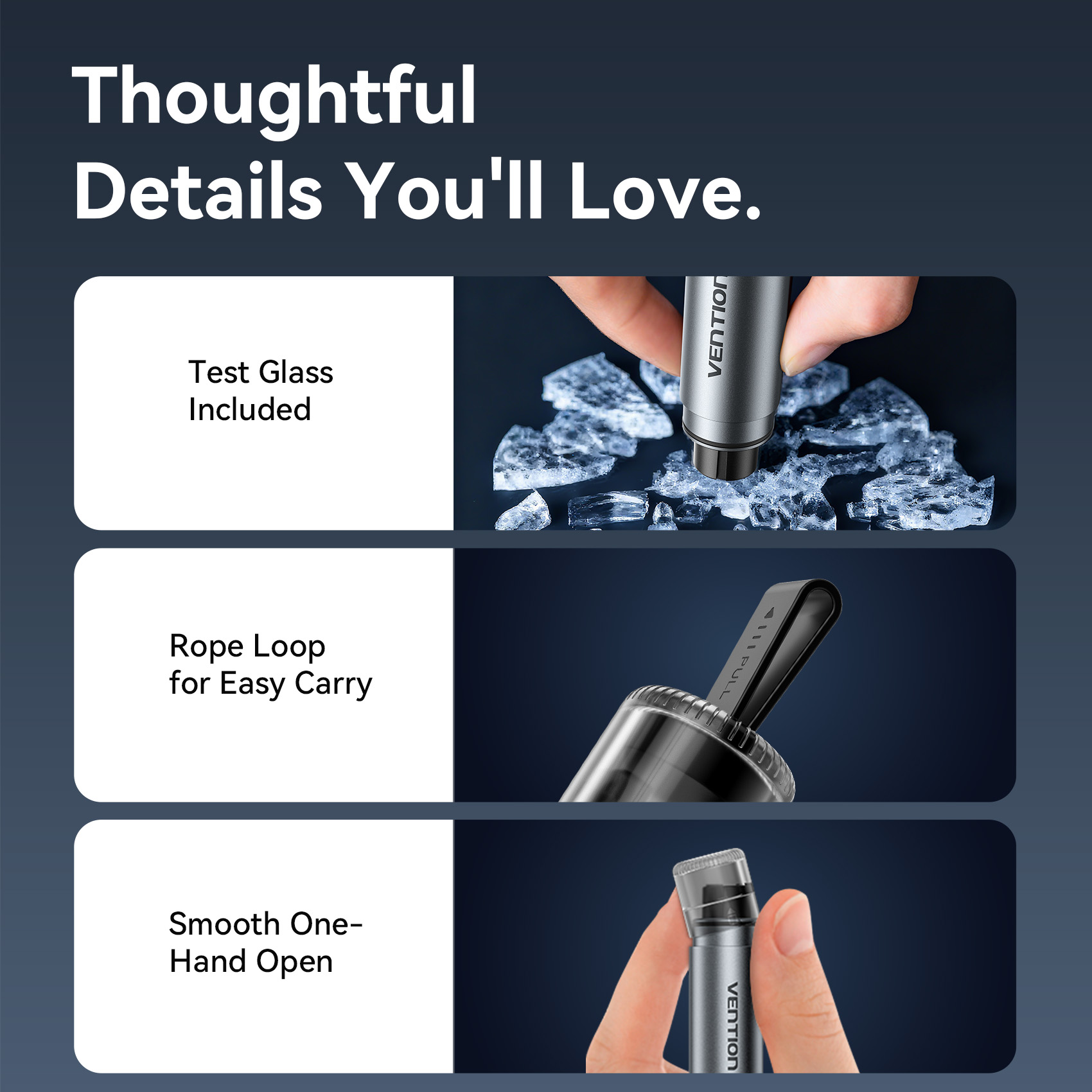 Vention Safety 2-in-1 Car Emergency Tool Glass Breaker + Seatbelt Cutter KRUH0