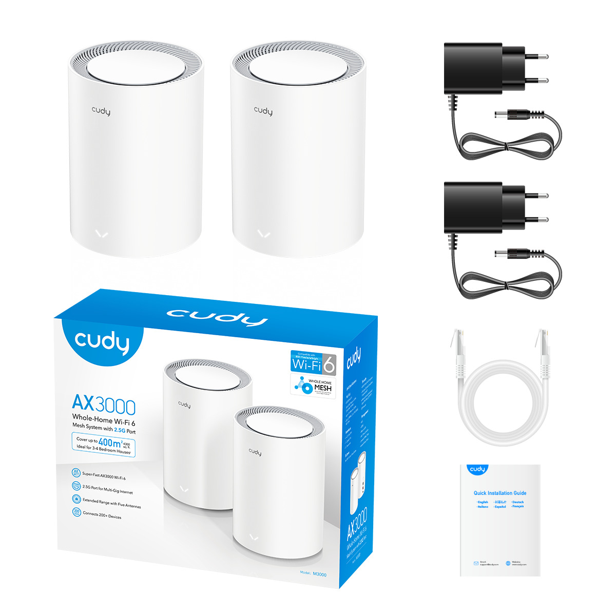 Cudy Mesh AX3000 Dual Band 2.5GbE Wi-Fi 6 2-Pack M3000