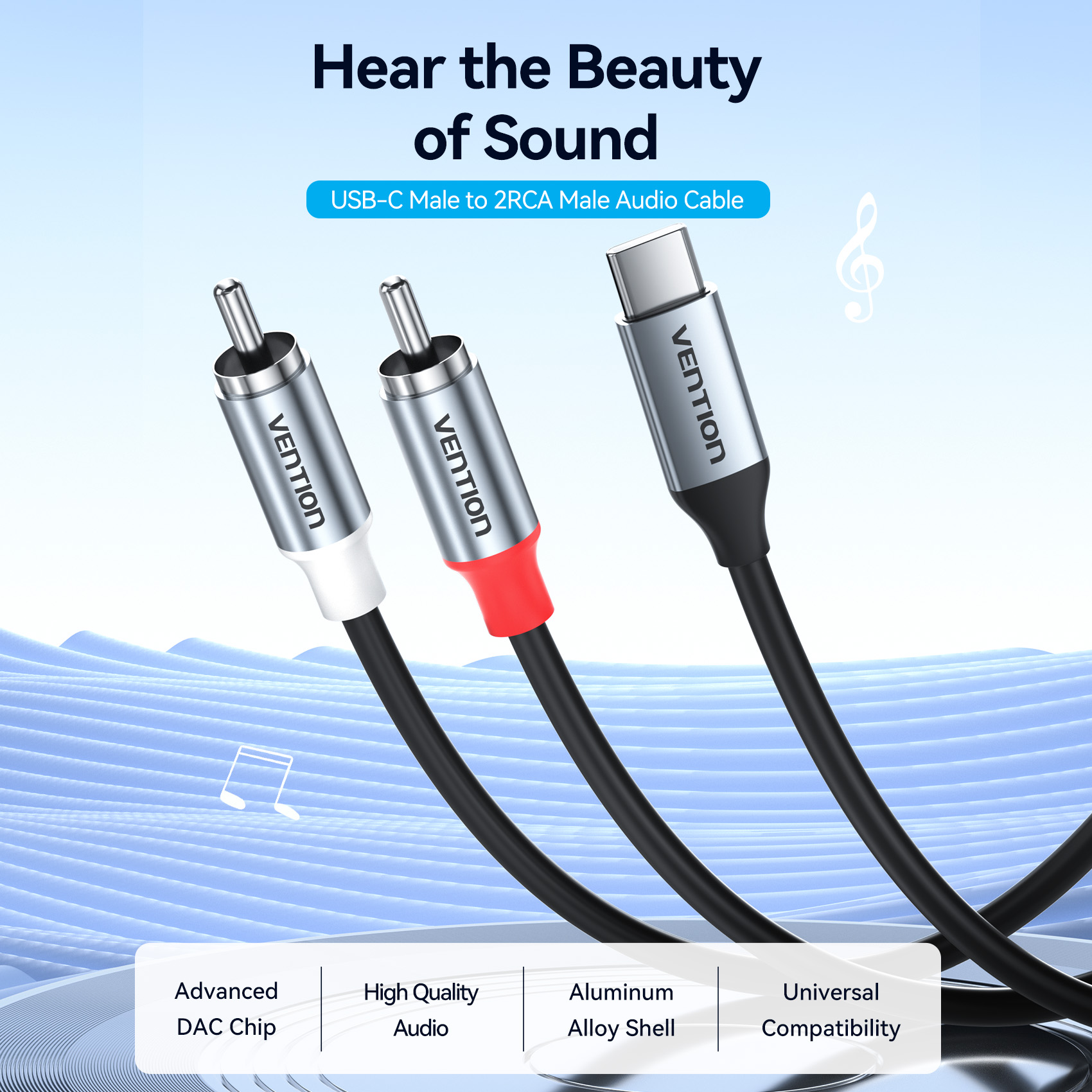 Vention AUDIO CONVERTER USB-C to 2RCA Male Cable 1.0m BIKHF