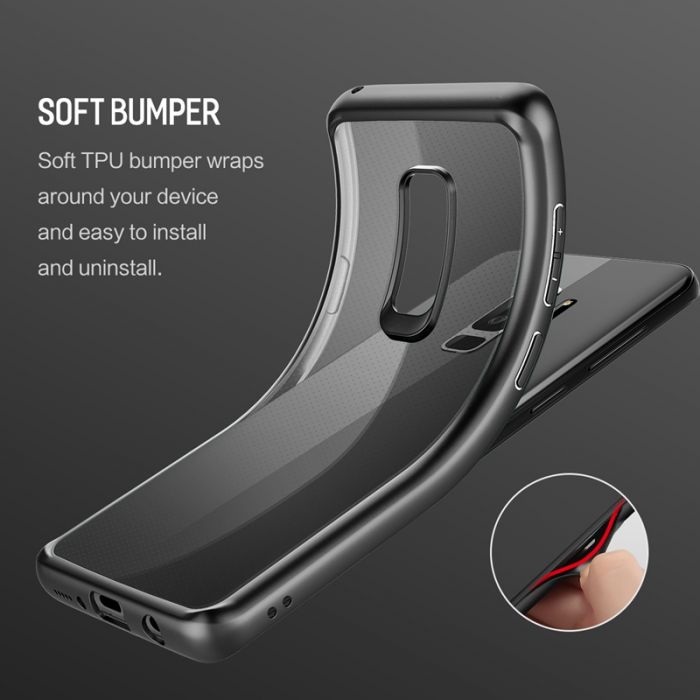 ROCK Clarity Series Protective Black Bumper With Clear Back Case Cover For Galaxy S9 S9 Plus