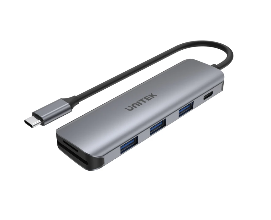 Unitek H1107C Alum Type-C Hub 3x USB3.1/SD/PD100W Hub Space Grey