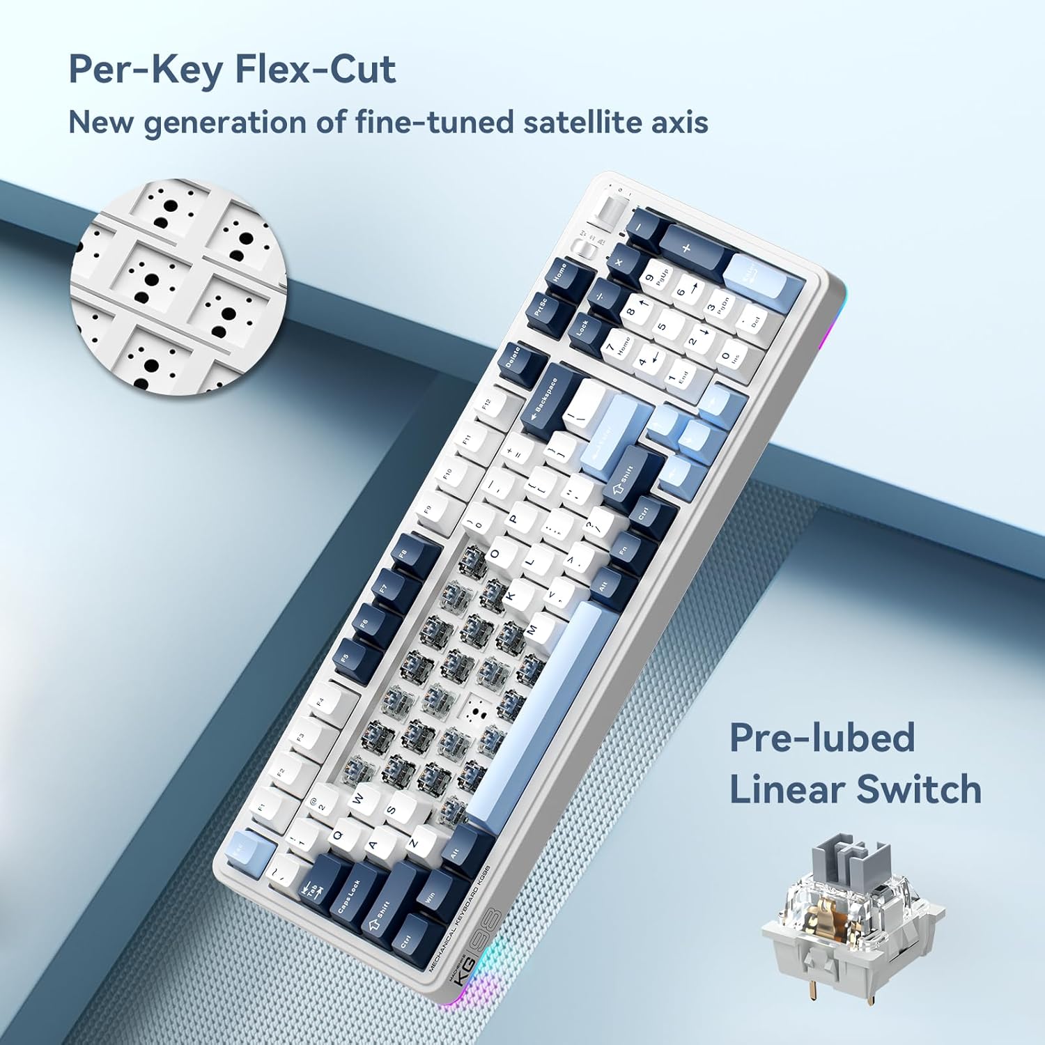 Machenike Wireless Gaming Keyboard,Type-C / 2.4 G / Bluetooth, Blue Switches, 5000 mAh battery, KG98
