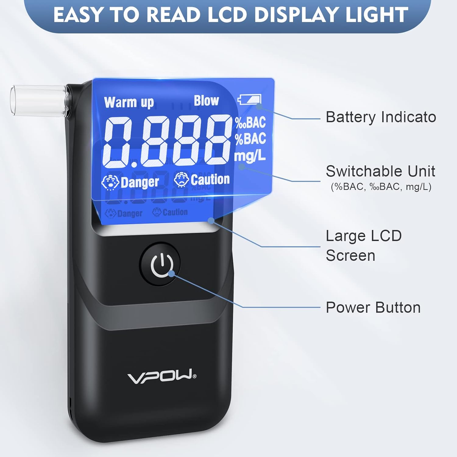 VPOW Breathalyser Alcohol Meter with Digital Blue LCD Display