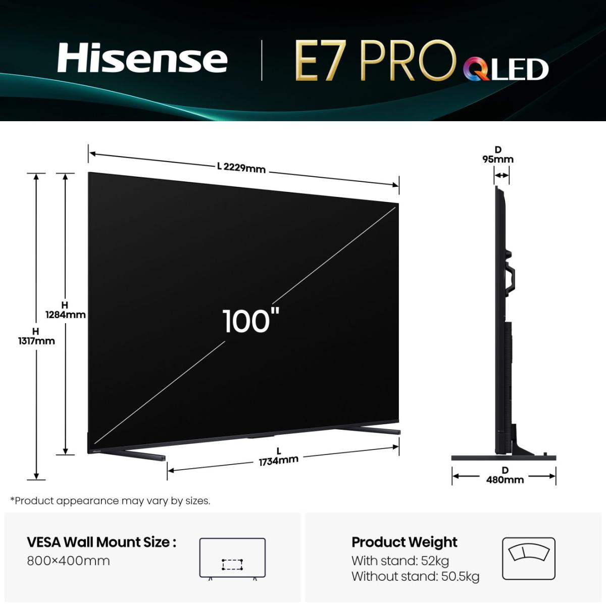 Hisense 100E7Q PRO 100'' 4K Smart QLED 120hz TV