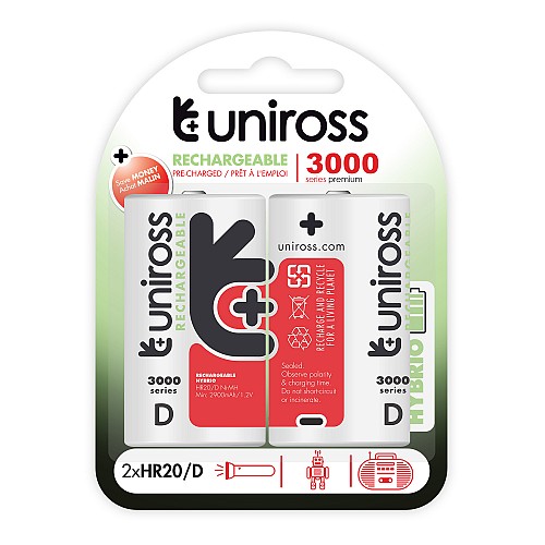 Uniross D 3000 Hybrio Rechargable Batteries 2 Pcs