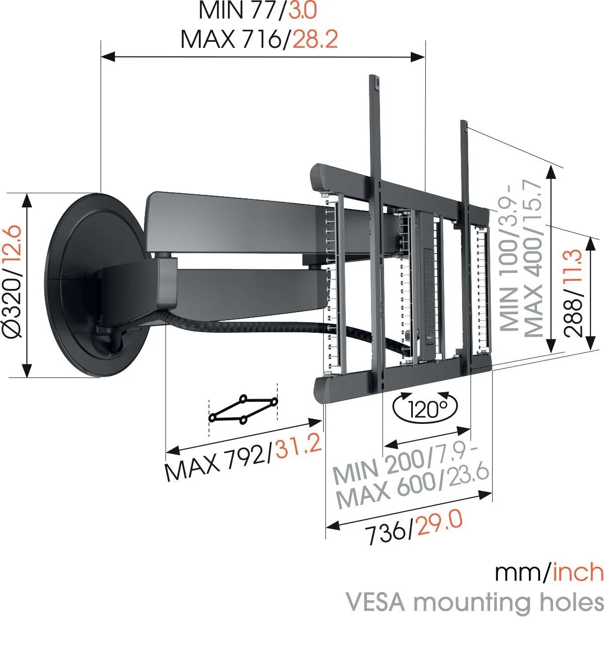 Vogels SIGNATURE TVM7655 OLED TV Wall Mount 60x40 Turn 4 arms 35kg 72cm