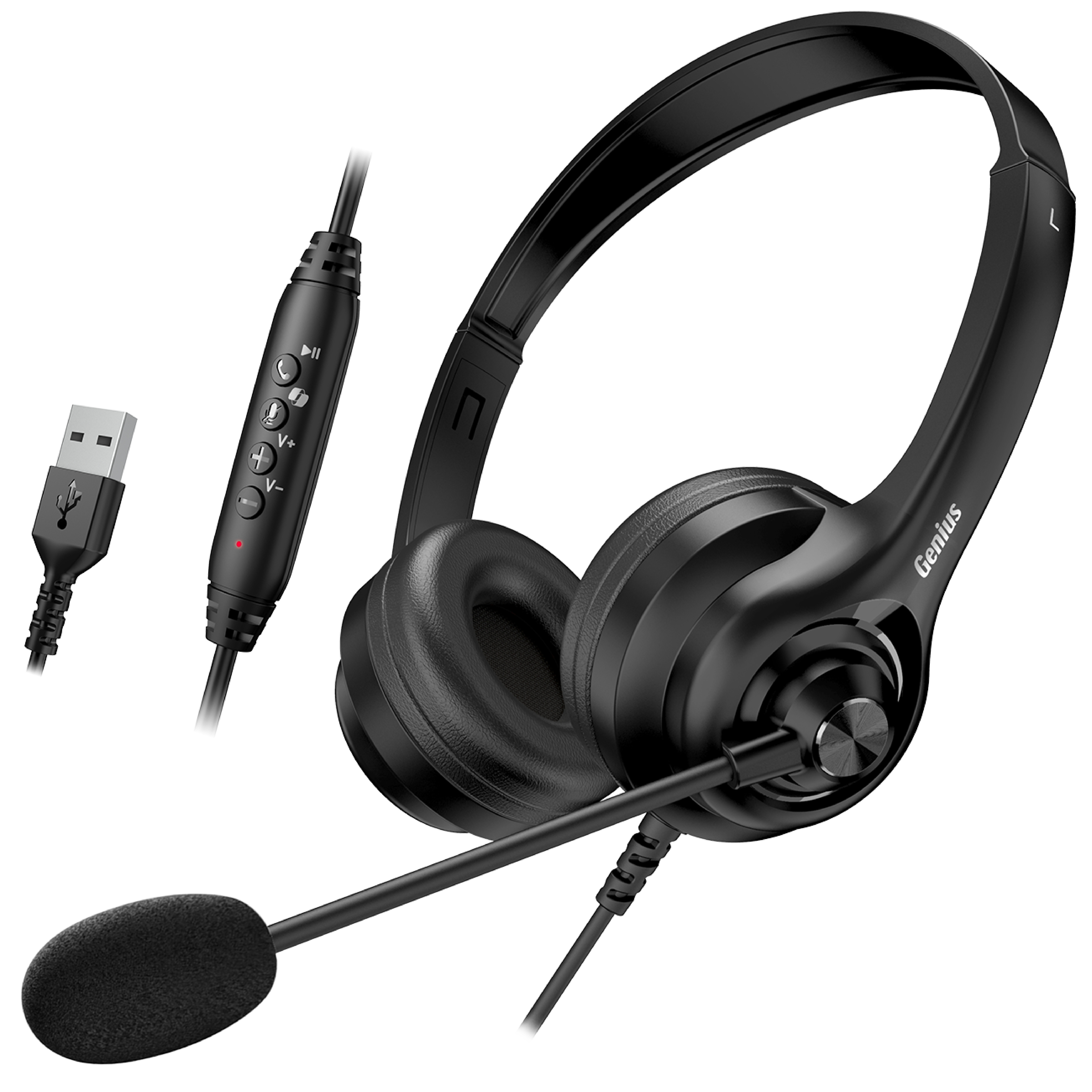 Genius PC Headset USB-A+C InLine Control & Ultra Soft Foam Cushions HS-235U AI