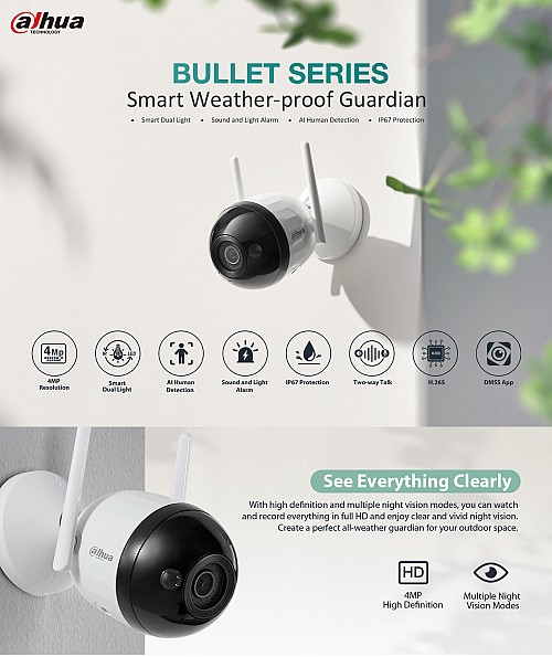 Dahua IP 4.0MP 2.8mm Wifi Bullet Dual Illumination F4C-PV