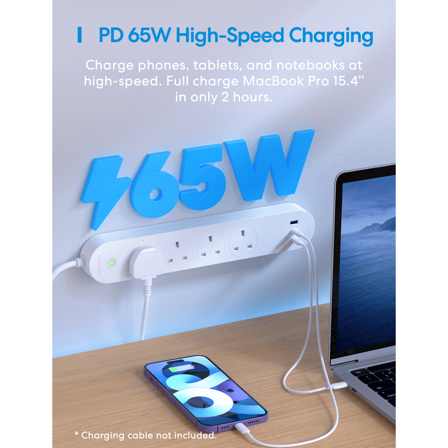 Meross Smart WiFi Powerstrip 4x AC sockets 1xUSB-A 2xUSB-C 65W 1.8m MSP843PHK-UK