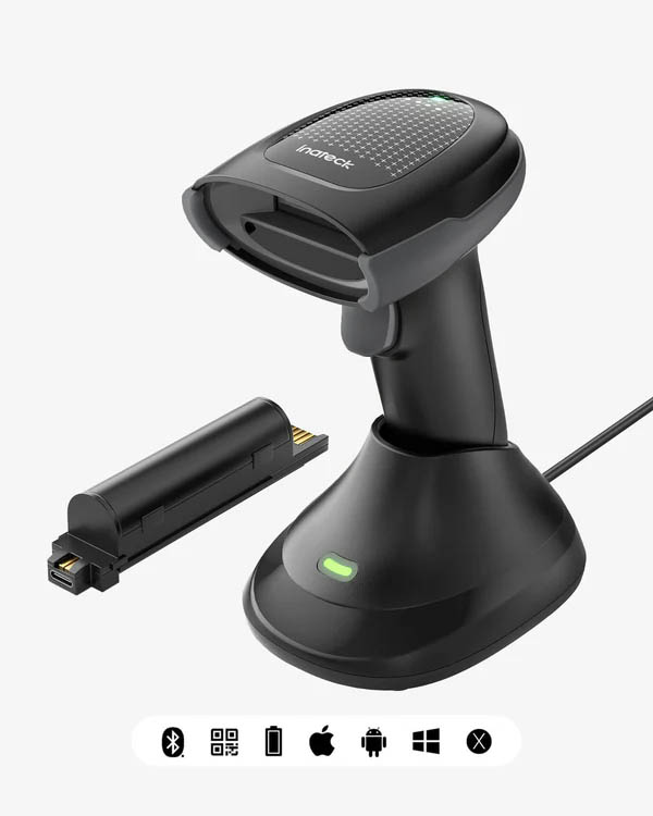 Inatech Barcode Scanner 1D/2D Wireless 2.4GHz/Bluetooth USB-A 2000mAh Charging Base Dual Battery Megapixel Scanning Pro170B