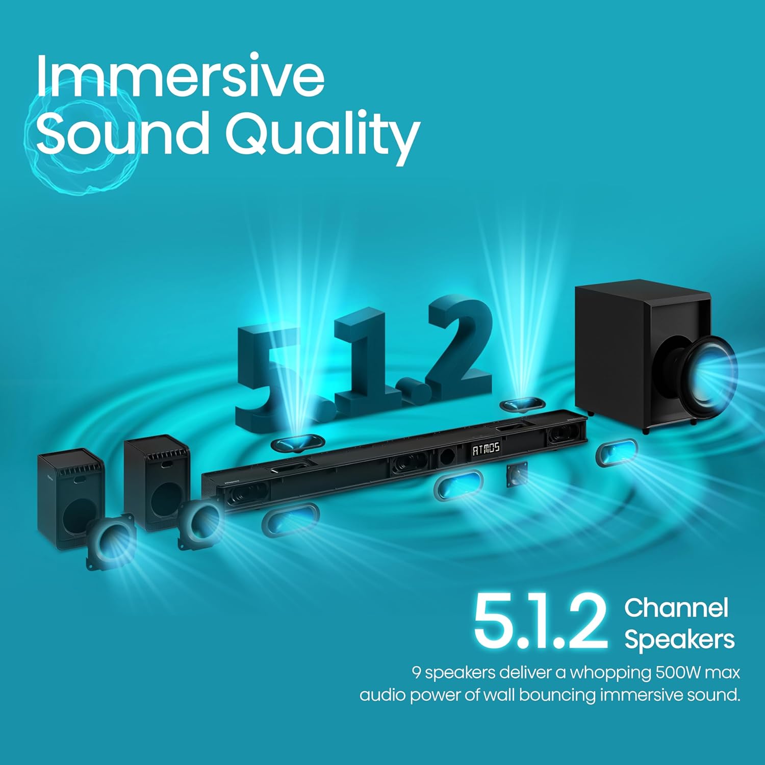 Hisense Soundbar AX5125H 5.1 2 500W Dolby Atmos + Wireless Rear Speakers