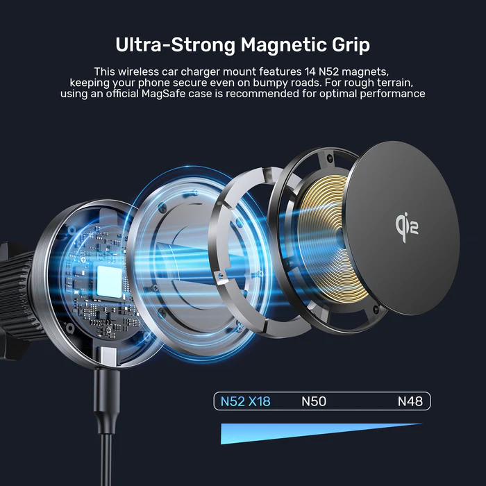 Unitek Charge Car Wireless Qi2 Magnetic 15W & AirVent Mount P1404A