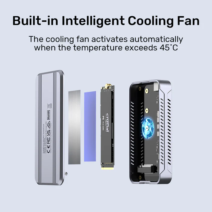 Unitek USB-C NVME/PCIe Enclosure USB 4.0 40Gbps w/Cooling Fan S1242A