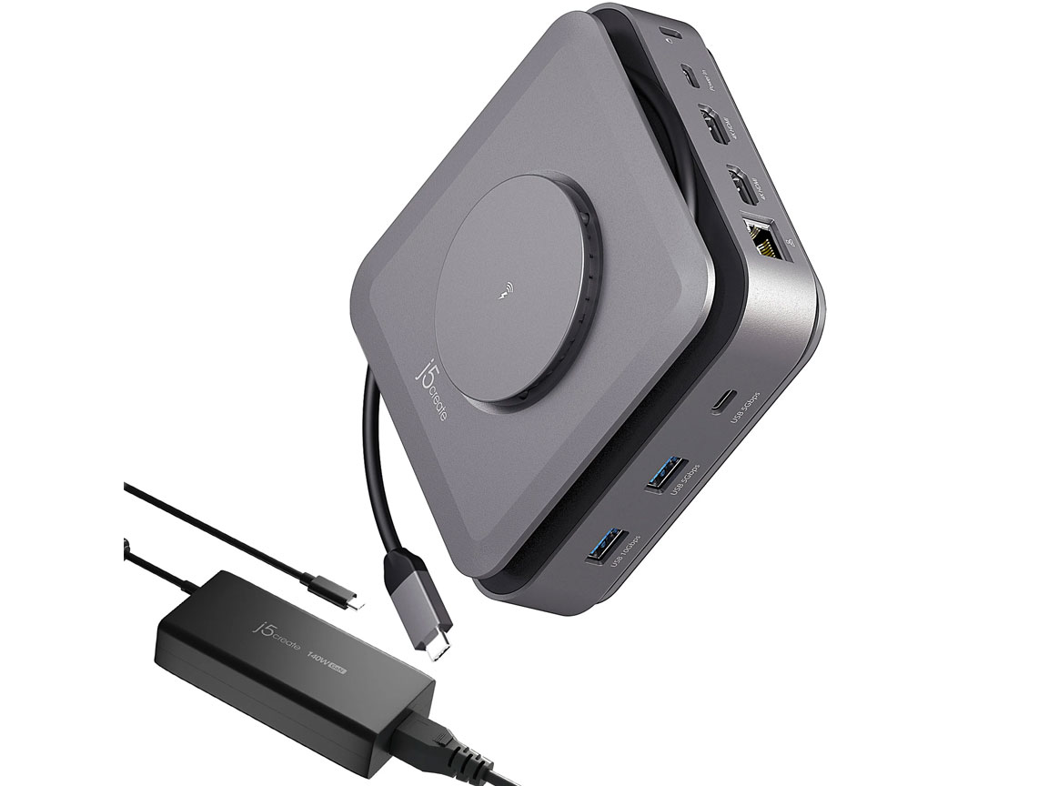j5create Dock USB-C Dual Display 4K MST MacBookM3 HDMI/RJ45/SD/USB/PD + Wireless Charger + 140W PSU UK JCD3199P