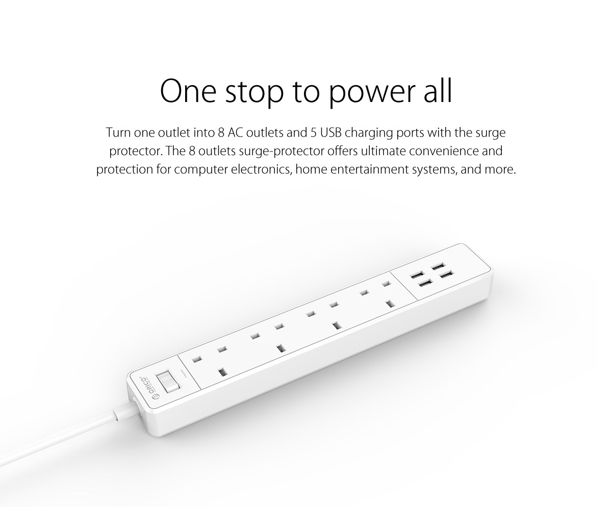 Orico Power Extension 4xGang 4xUSB 4A 4A4U-UK