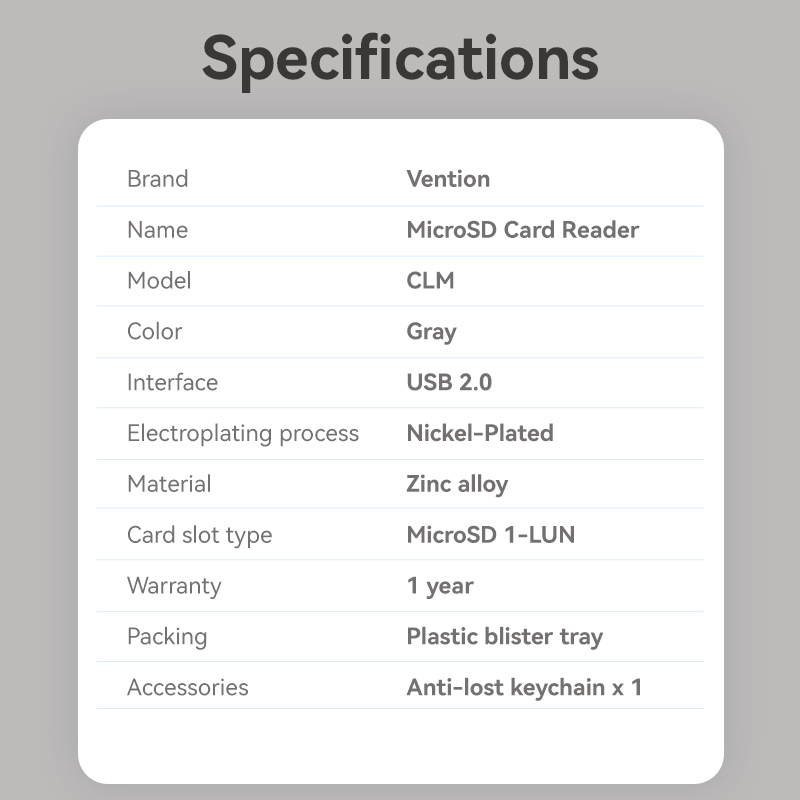 Vention CLMH0 Metal USB-C Card Reader for Micro SD Cards
