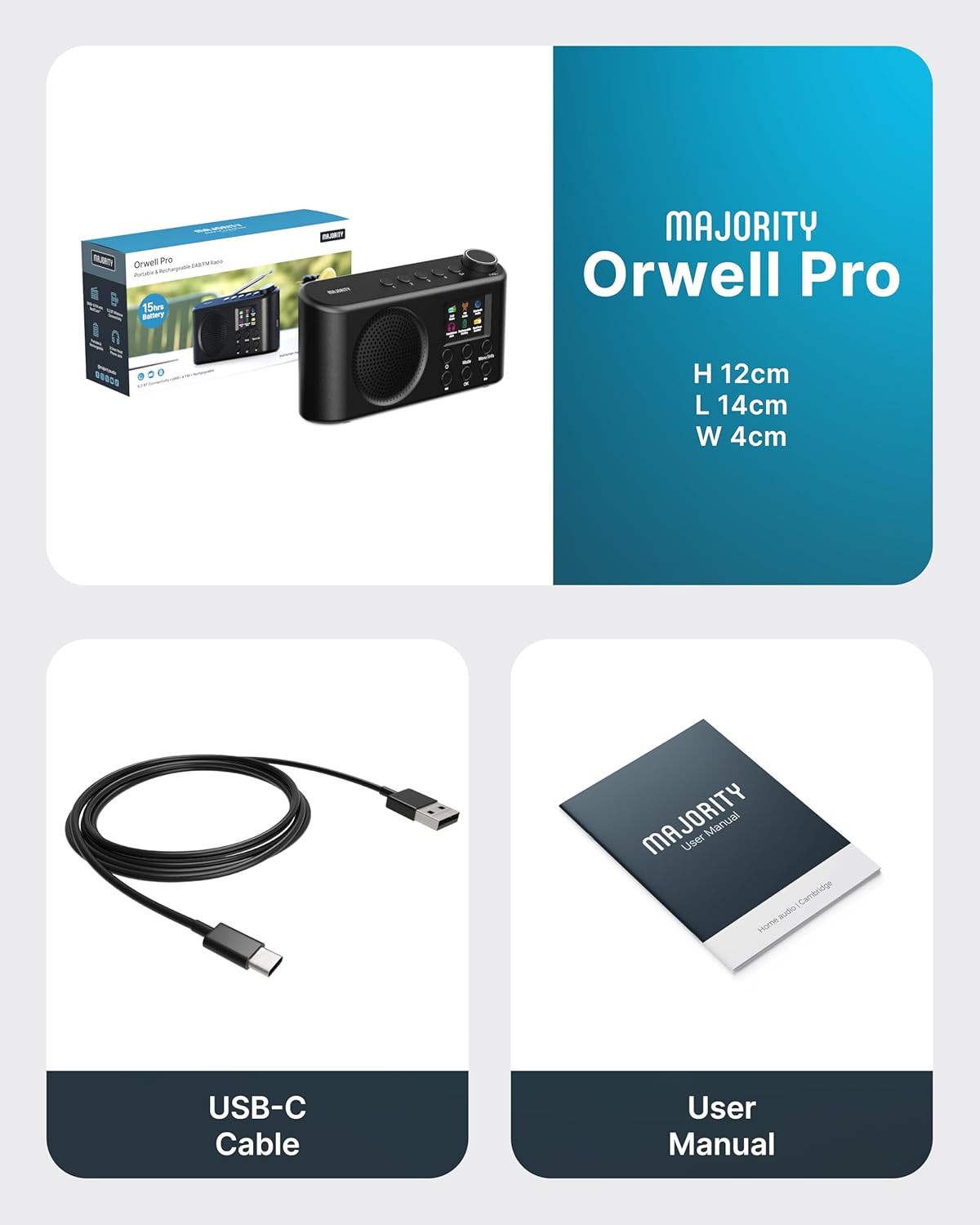 Majority Radio ORWELL Pro Portable with Display & Bluetooth-USB-FM Radio