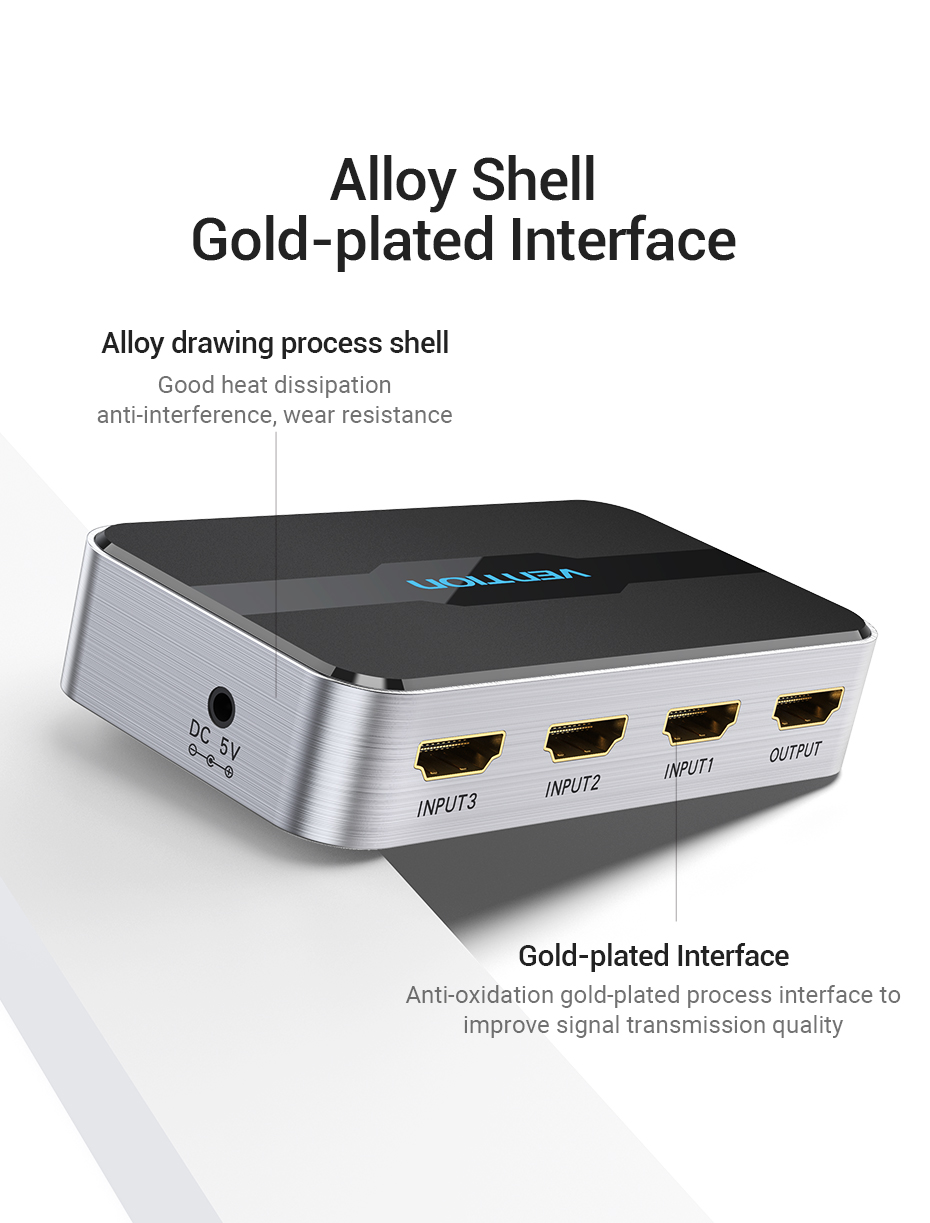 Vention HDMI Switch 3-Port 4K 2.0 w/Remote Control AFOH0