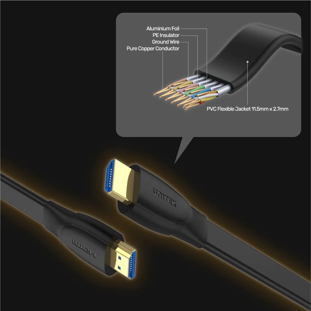 Unitek HDMI to HDMI 2.0 Flat Cable 5.0m C11063BK-5M