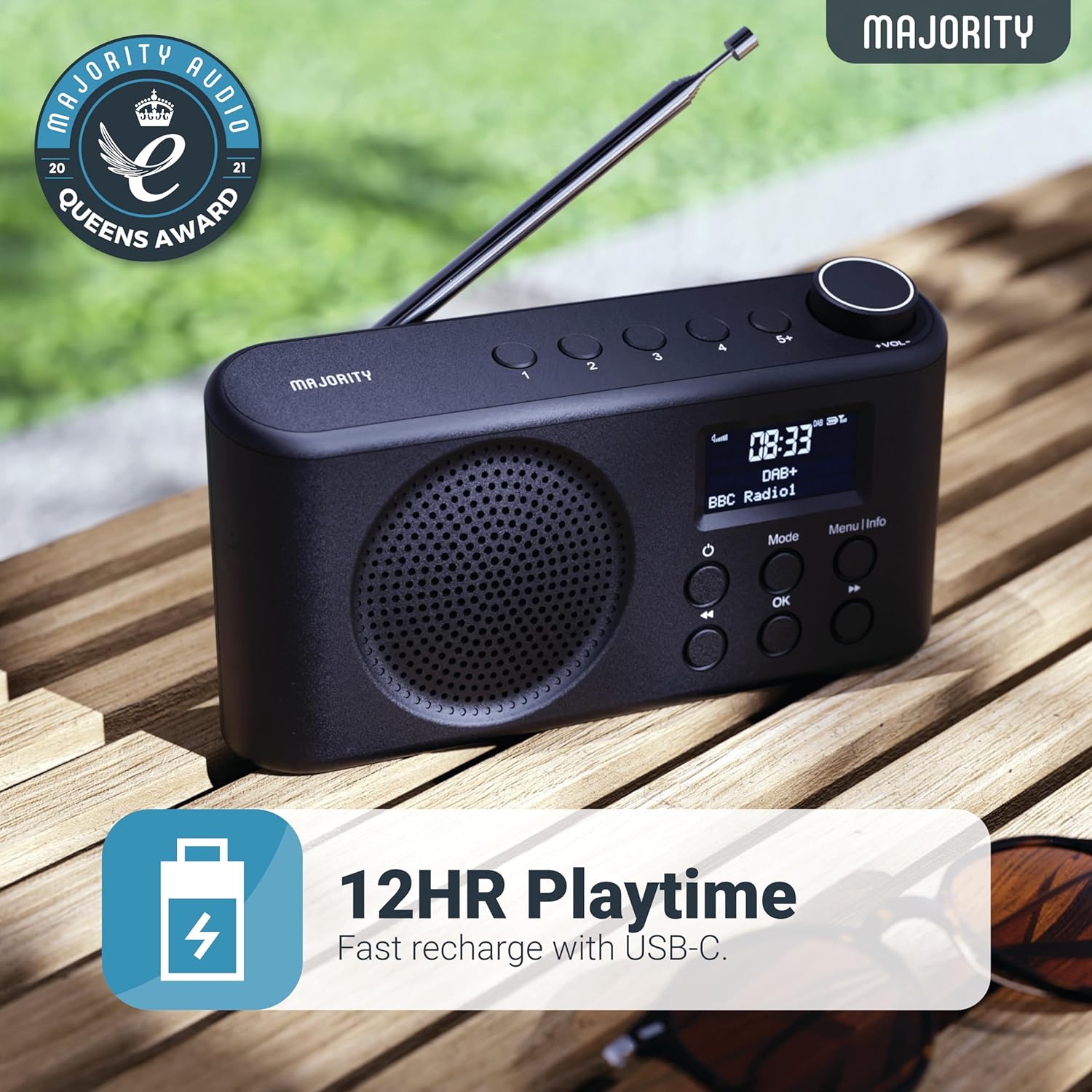 Majority ORWELL Radio Portable with Display & Bluetooth-USB-FM