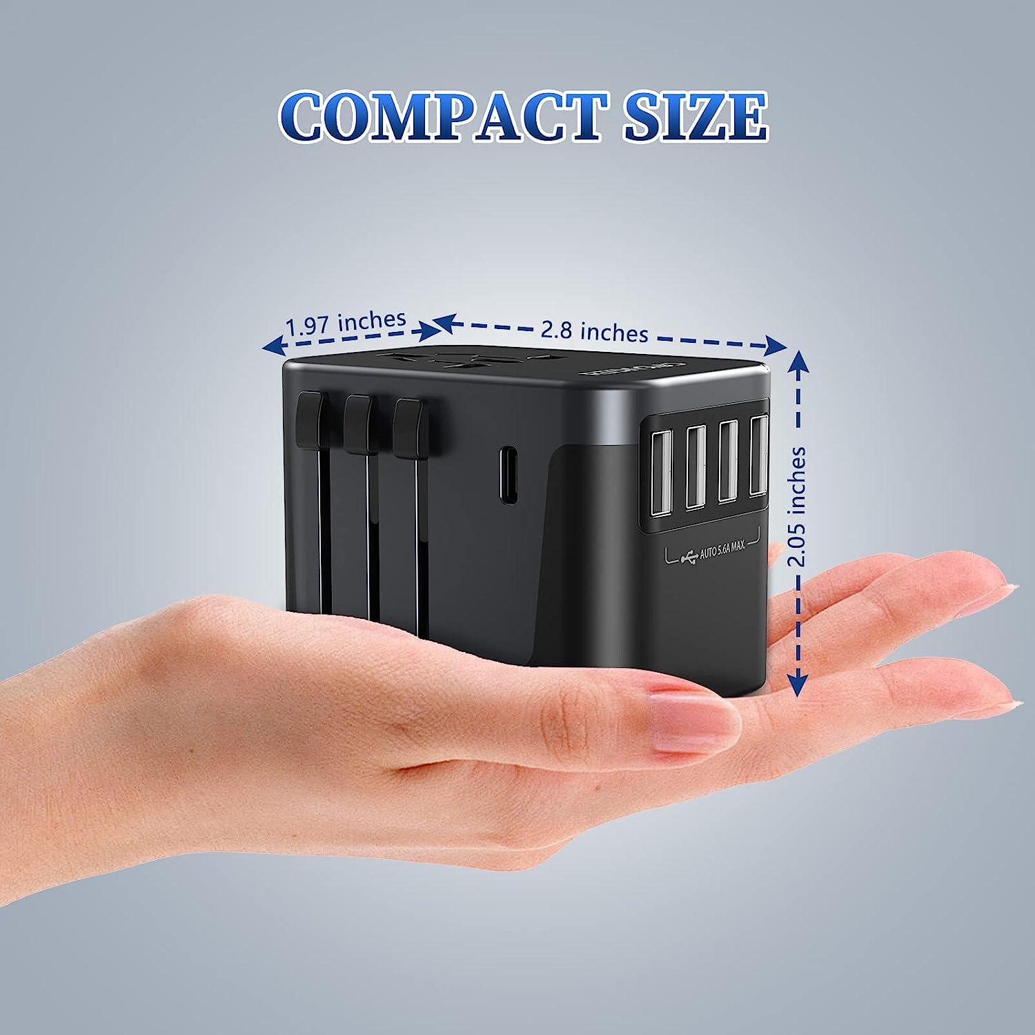 Travel Adapter Worldwide 224+ Countries 5.6A Fast Charge Universal Travel Adapter (4 USB  & 1 USB C)