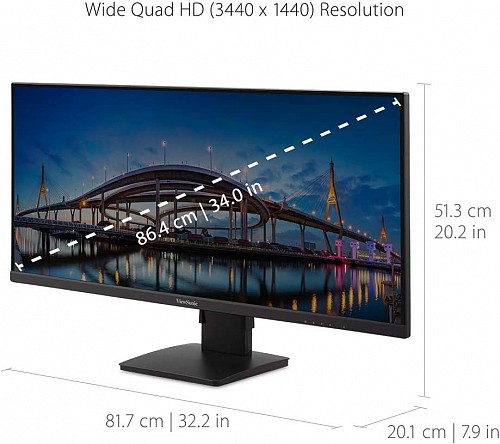 ViewSonic VA3456-MHDJ UltraWide Monitor VA 34'' 21:9 WQHD 2K IPS Panel