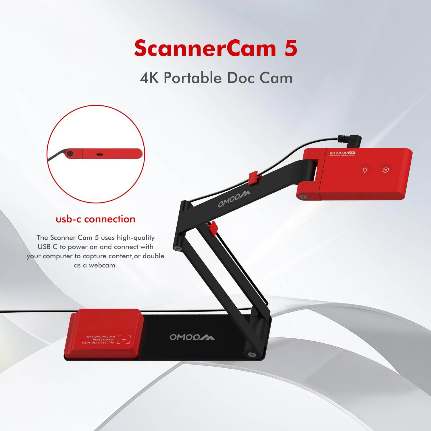 QOMO ScannerCam5 Document Camera 4K Foldable USB-C/A with Microphone QPC5