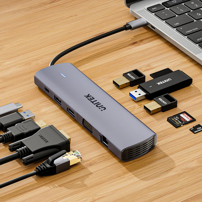 Unitek USB-C Hub USB3.0 HDMI/VGA/Gb/SD/Audio/PD100W D1113B
