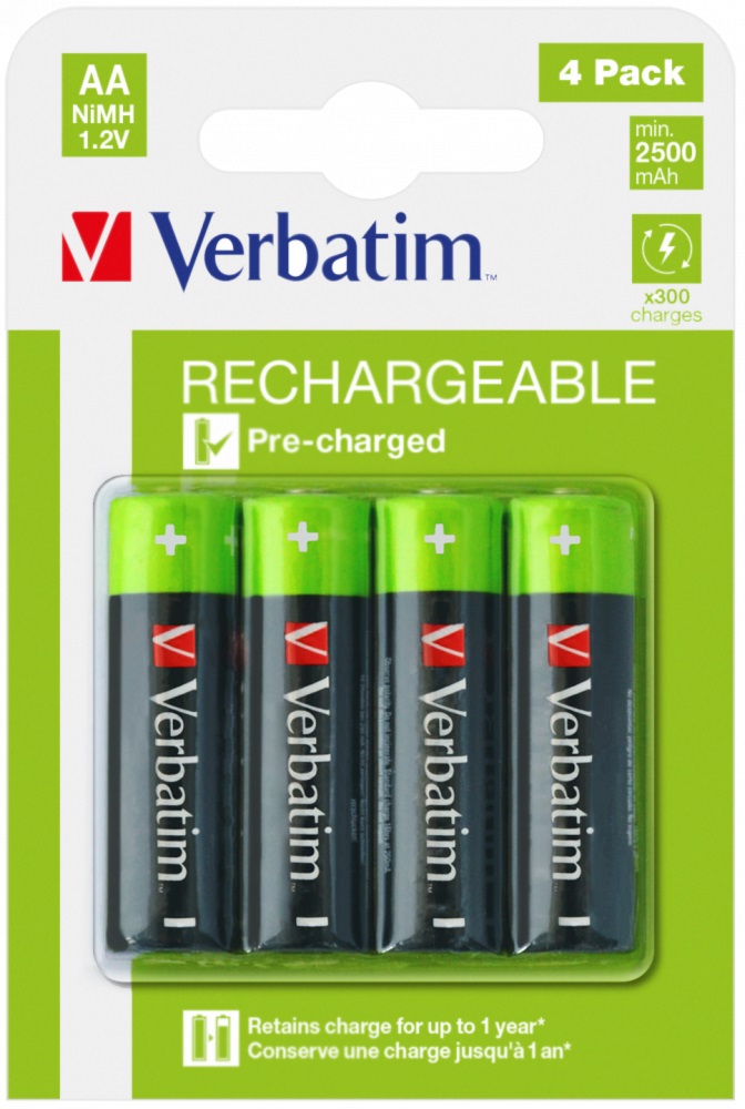 Verbatim Rechargeable AA 2500mAh Batteries (4pcs)