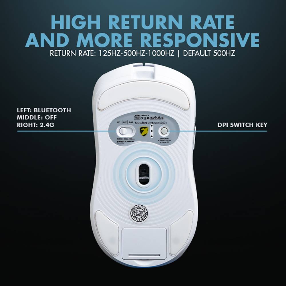 Armaggeddon Gaming Mouse Wired+2.4G+BT Recharge 5B MIRAGE-V White
