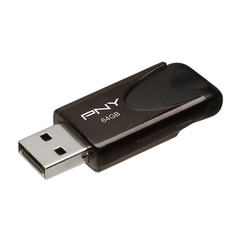 PNY Flash Drive Attache 4 USB 2.0 Stick 64GB Capless Slider Black FD64GATT4