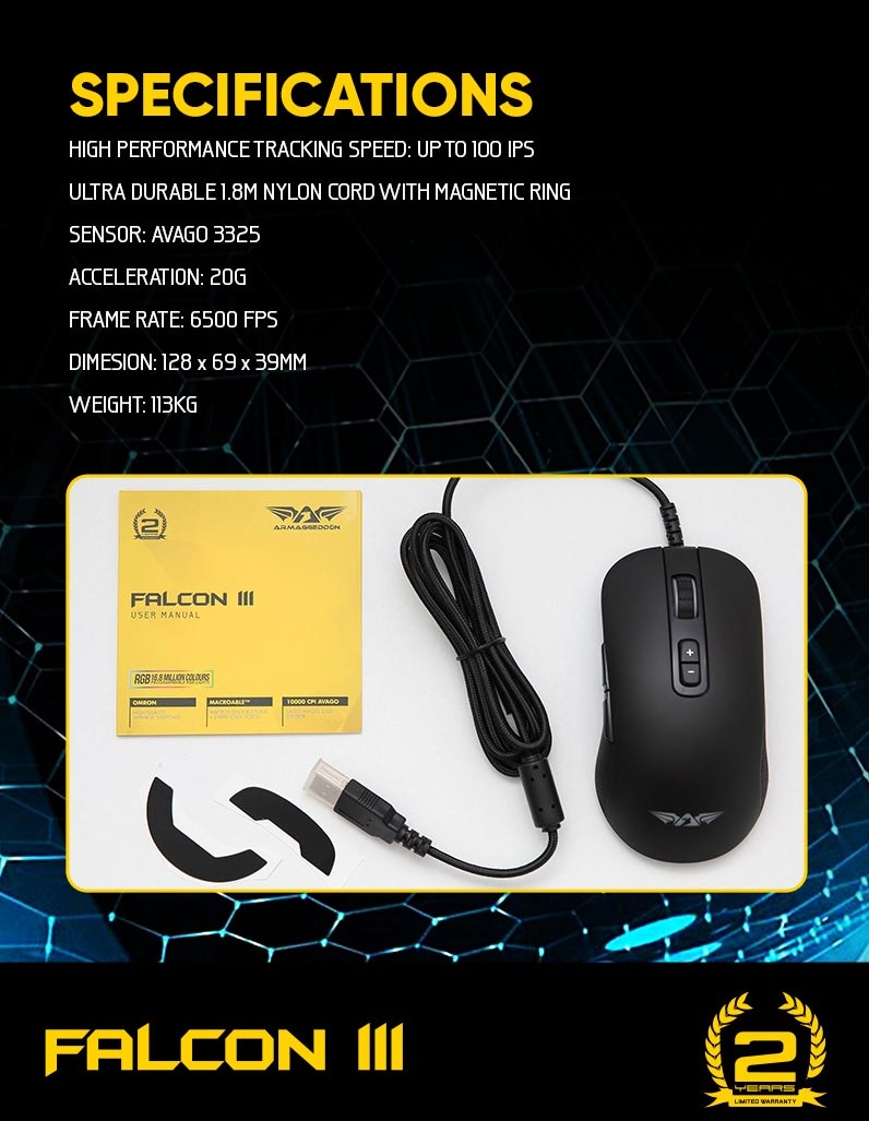 Armaggeddon Falcon 3 Pro-Gaming Mouse 10000CPI Macro-Able RGB