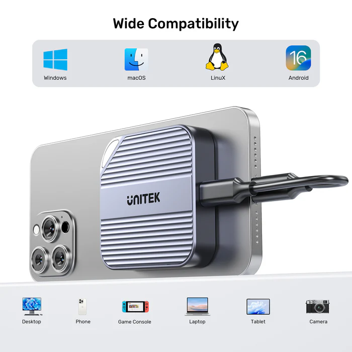 Unitek USB-C NVME/PCIe M2 2230 Magnetic SSD Enclosure 10Gbps PD100W S1244A