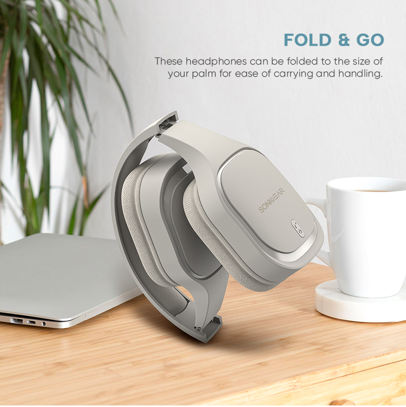 SonicGear Headphones Bluetooth Fabric + Foldable AIRPHONE 7 Chalk Grey