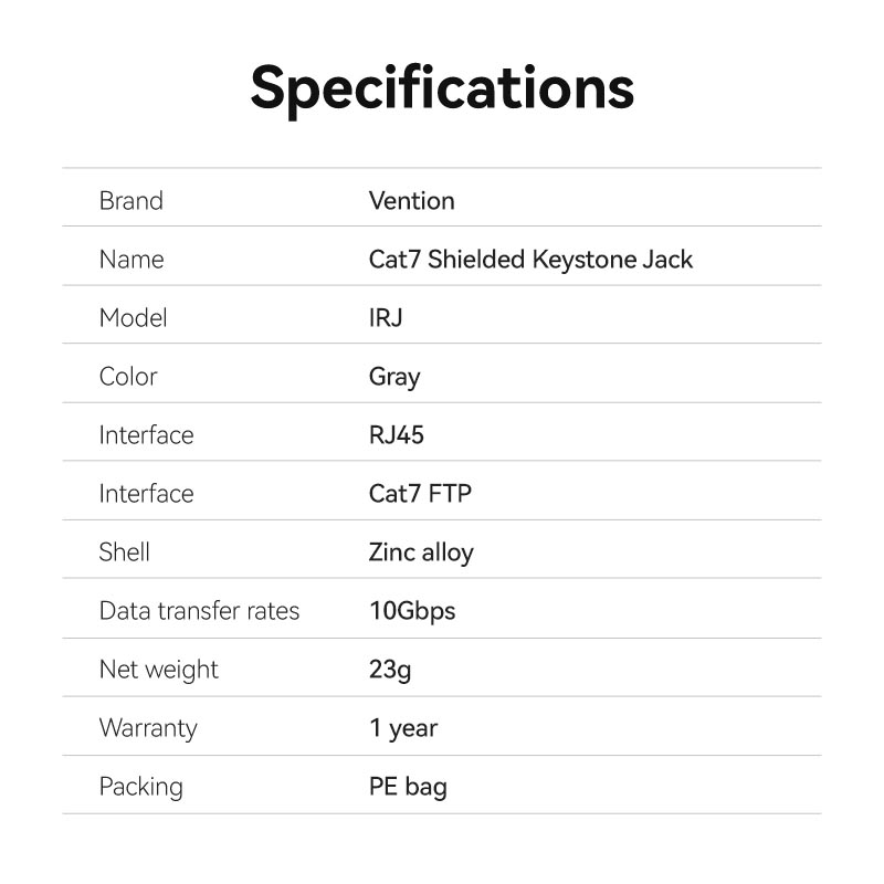 Vention NETWORK Keystone Jack CAT7 UTP Toolless Grey IRJH0