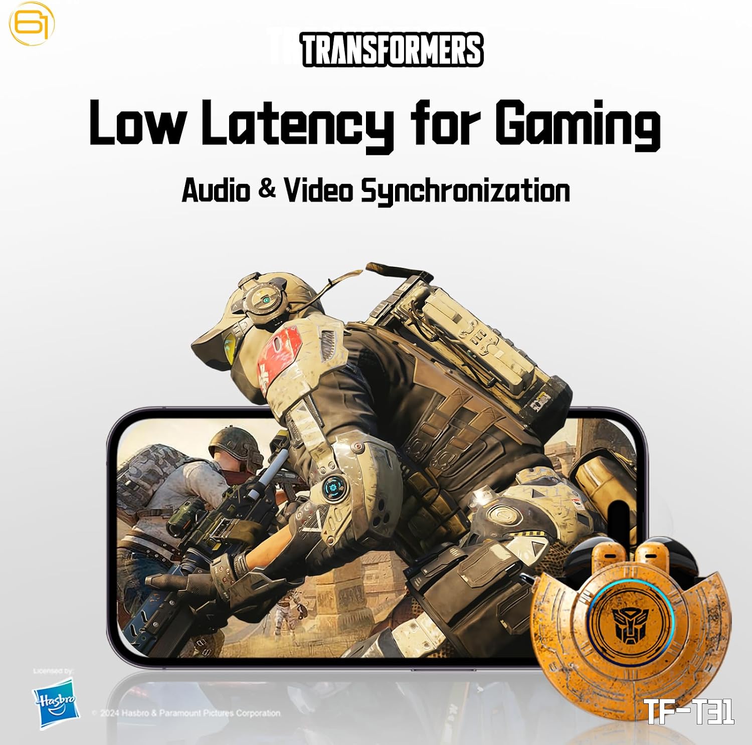 Transformers TWS Earphone, Low Latency, Game/Music Modes, TF-T31 Yellow