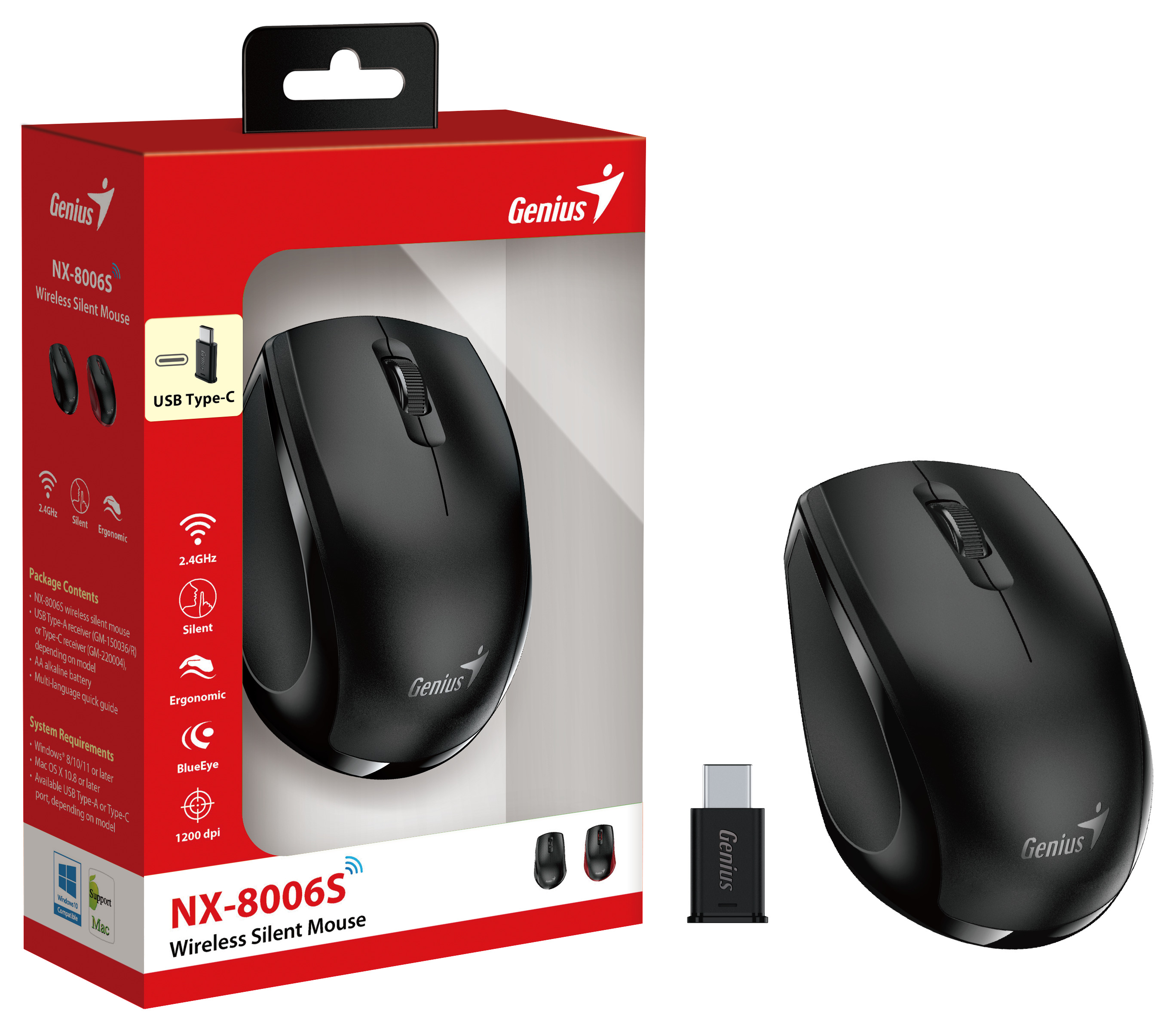 Genius Mouse Wireless Silent USB-C Receiver NX-8006S Black