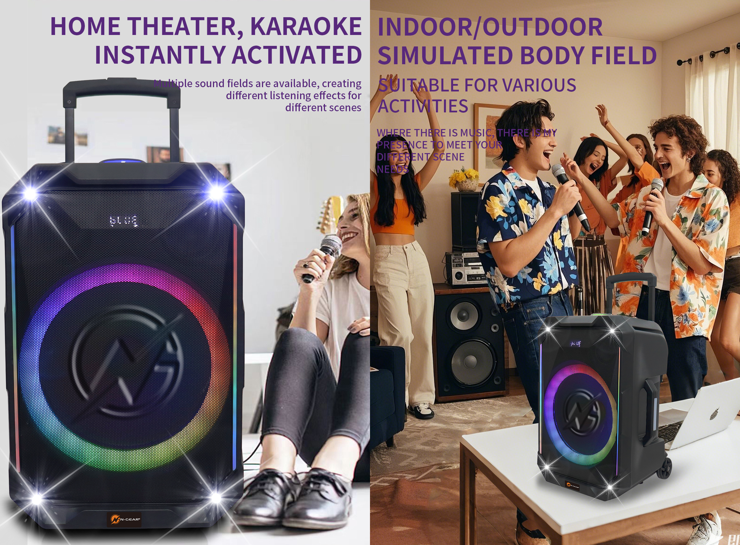 N-Gear FLASH1240 12'' Portable Karaoke Speaker with 1x Wireless Mic LED Lights USB & BT