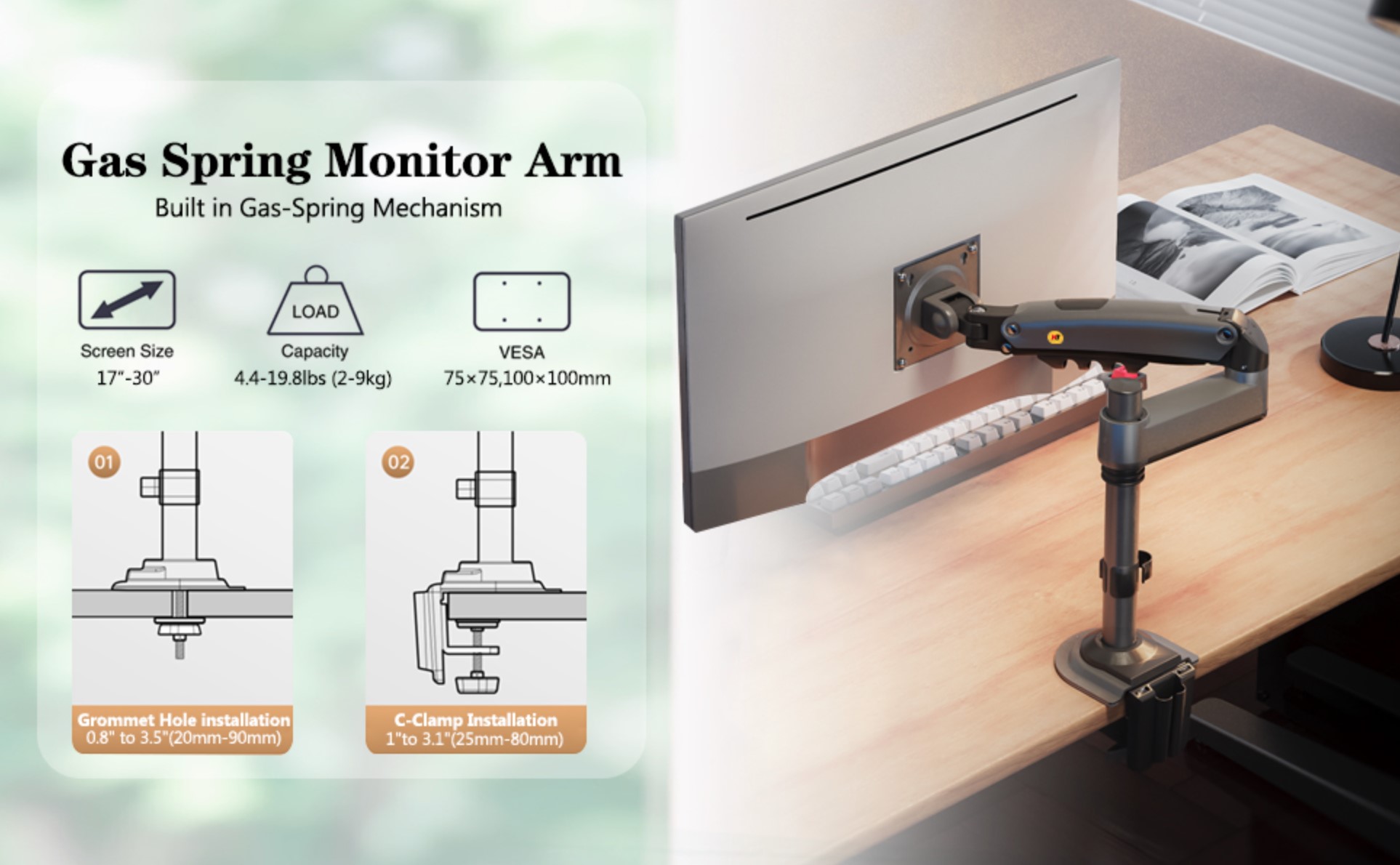 NBMounts H100 Single Arm Gas Desktop Monitor Mount (upgraded version)
