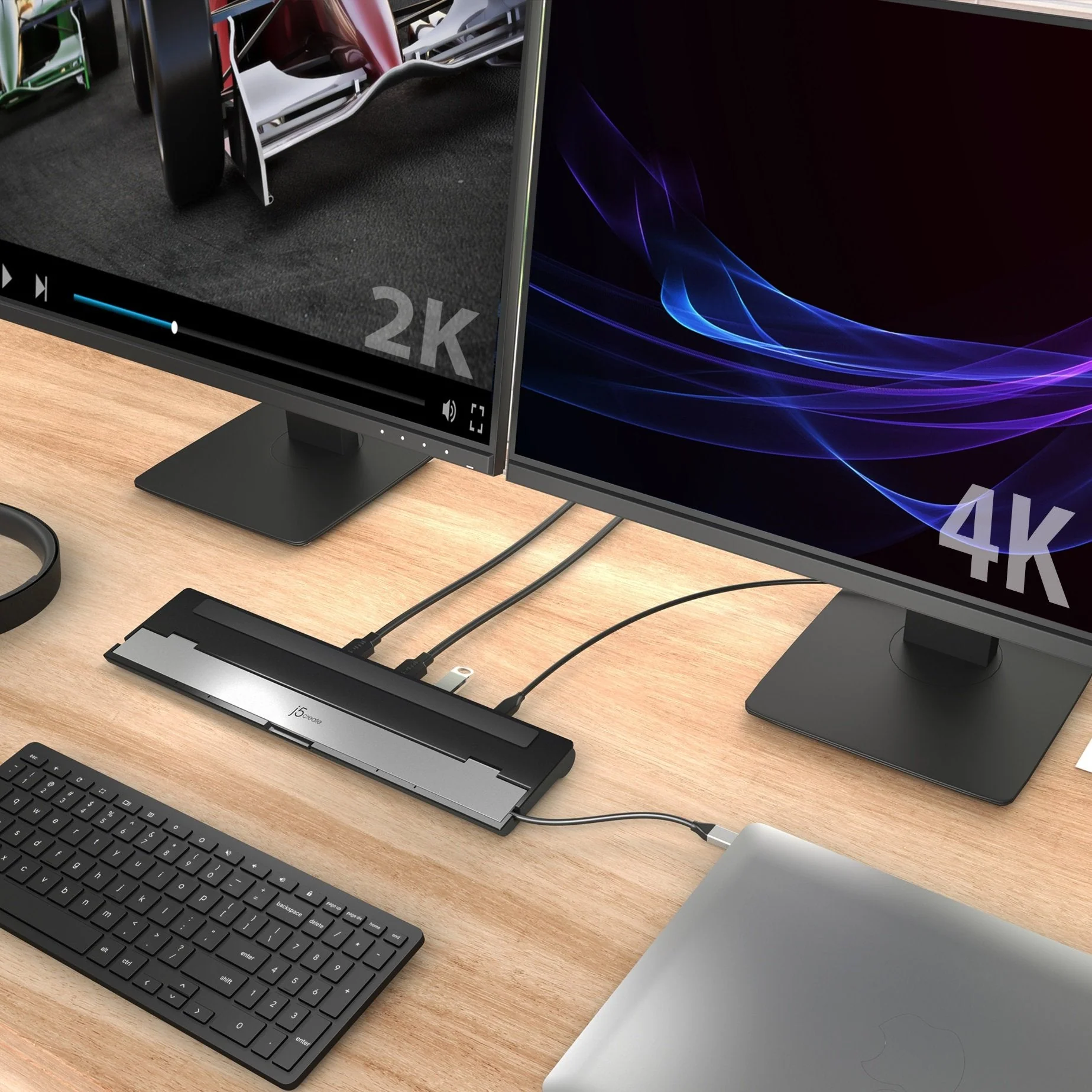 j5create Docking Station USB-C 10-in-1 Dual Display 2K-4K HDMI/RJ45/USB/SD/Audio/PD JCD542