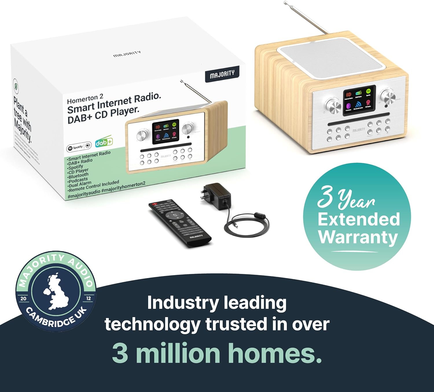 Majority HOMERTON 2 Radio FM,CD Player,BT,Spotify,USB Oak