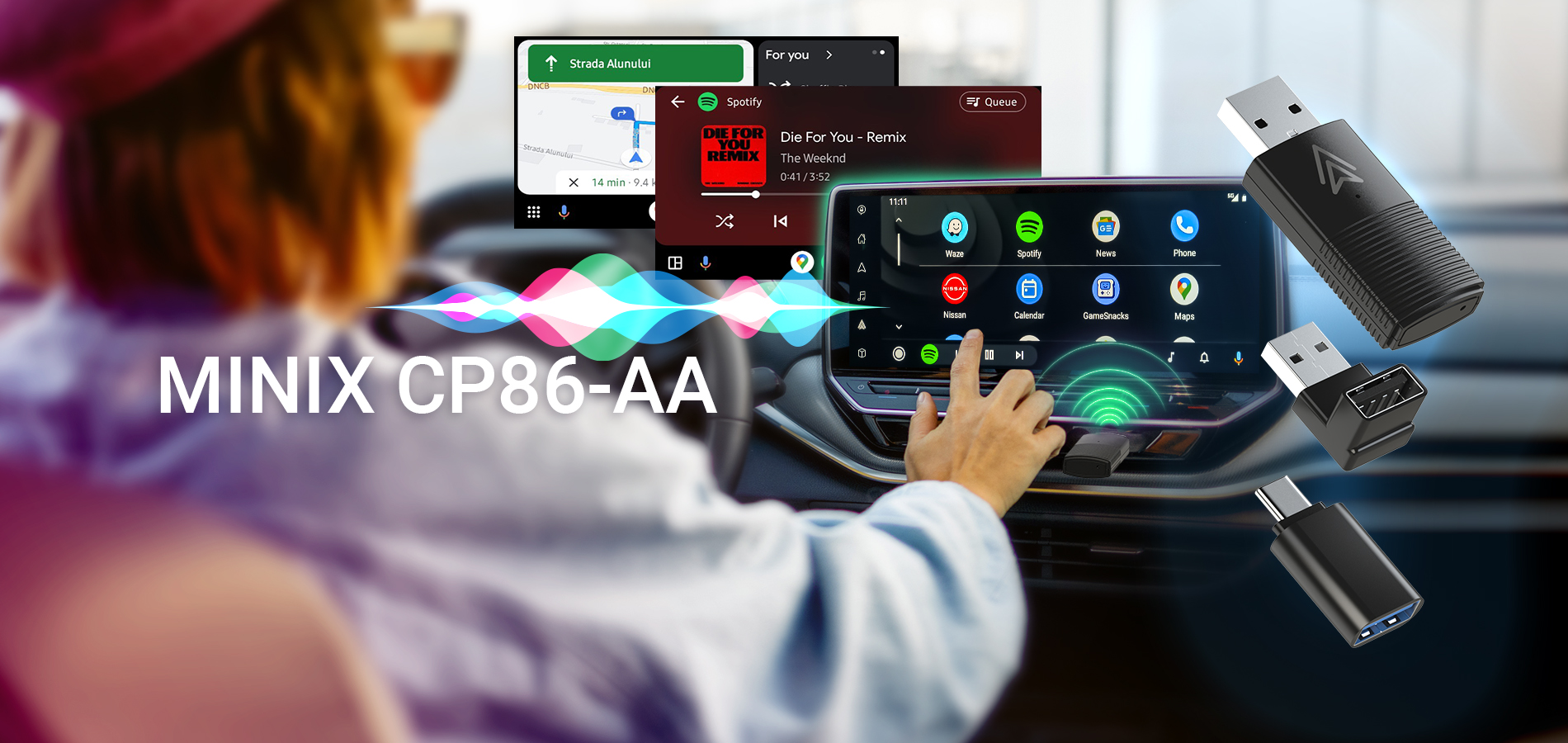 MINIX CAR Wired to Wireless Android Auto USB Dongle CP86-AA
