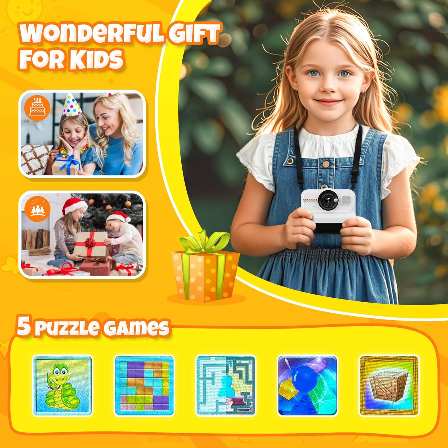 Children's Instant Camera with 32GB Card & 3 Rolls of Printing Paper - White