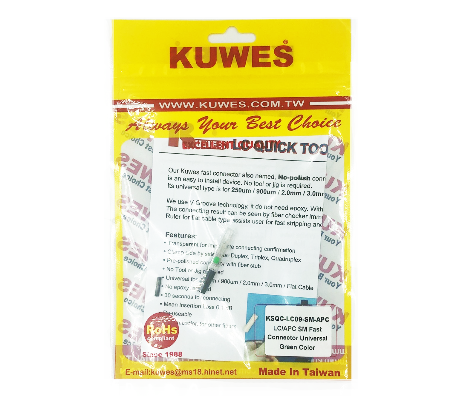 Kuwes Fiber Fast Connector LC/APC Single Mode Green