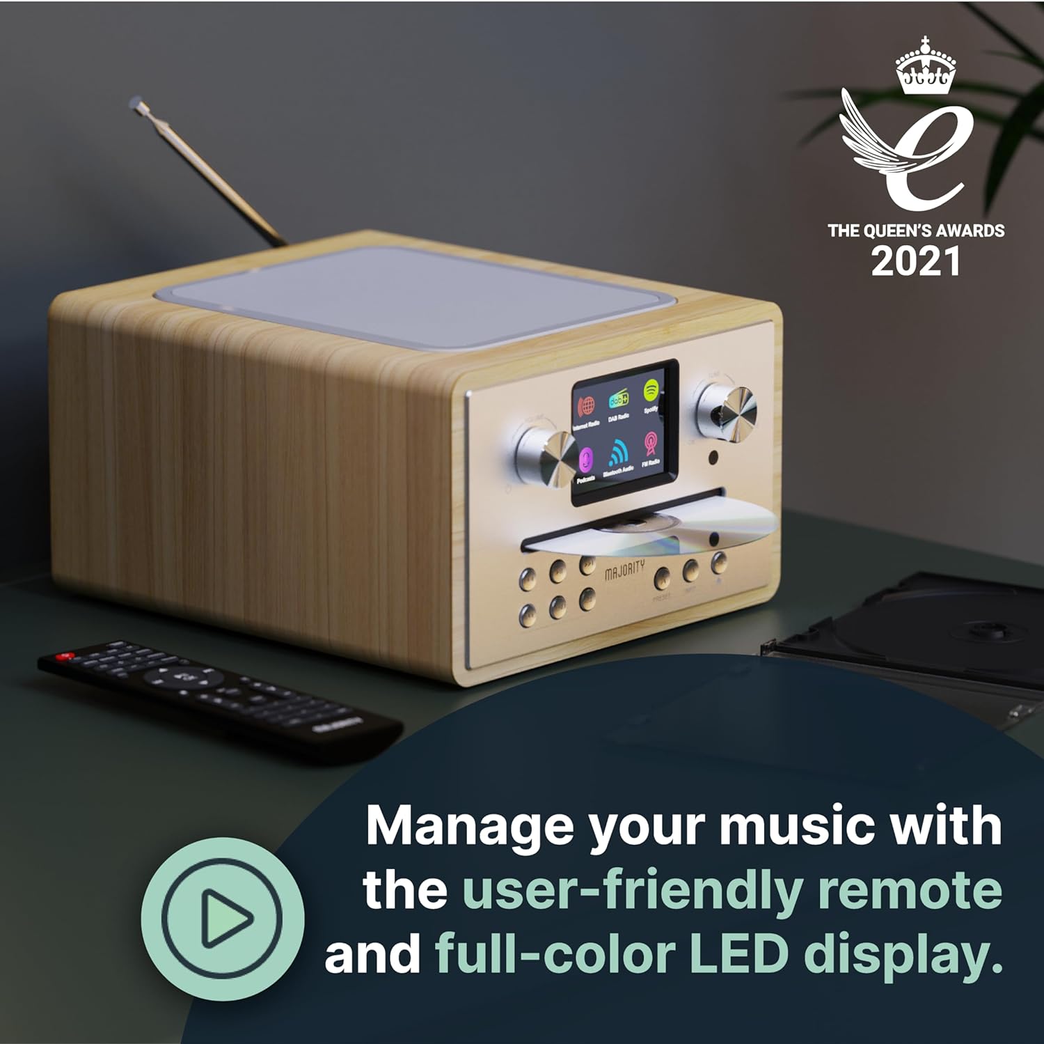 Majority HOMERTON 2 Radio FM,CD Player,BT,Spotify,USB Oak